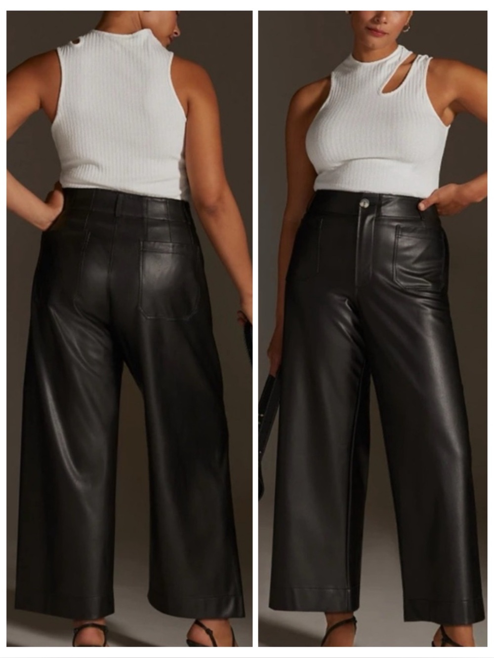 Anthropologie Maeve Black High Rise Wide Leg Faux Leather Colette Pant Size 33
